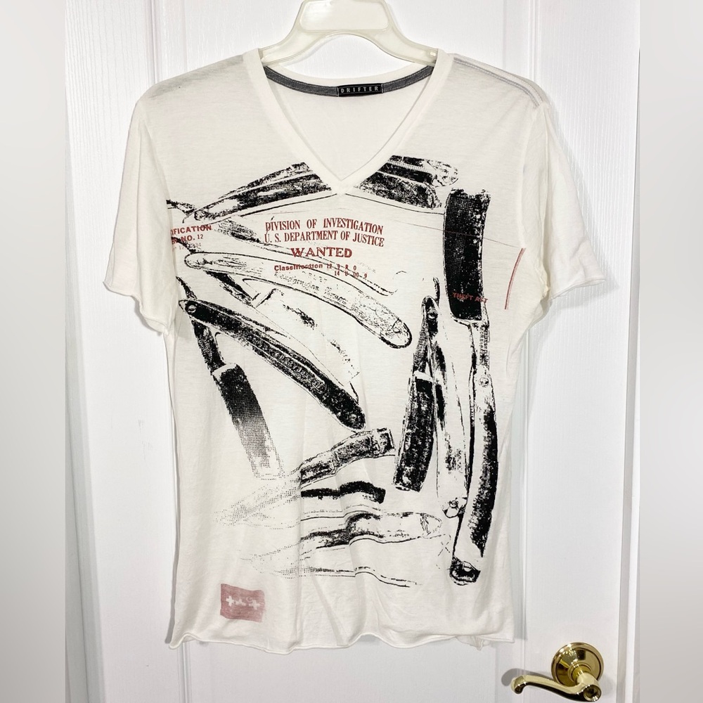 Y2K Drifter ‘Wanted’ Graphic Semi Sheer Tee USA MADE White Men’s Medium